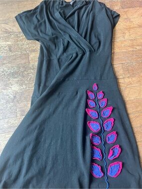 Black Maxi Dress with Pink & Purple Floral Embroidery